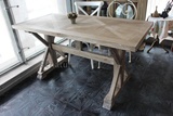 预定餐桌家具米字腿X形法式美式全实木木质出口橡木拼花家居