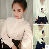 衣服女装秋装2016 韩版甜美可爱学生蝴蝶结灯笼长袖白衬衫上衣女