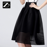 ZK2016春季半身裙中裙女装镂空半身裙黑色蓬蓬裙春装蕾丝半身裙子