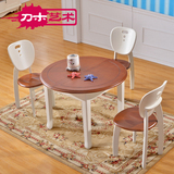 地中海实木餐桌可伸缩折叠圆桌子小户型橡木餐桌4人餐桌椅组合