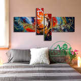 四联太阳抽象系列手绘装饰画 酒店家居客厅套画 沙发背景墙挂画