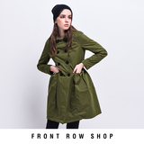 FRONTROWSHOP冬季新款双排扣女棉袄外套中长款 军绿色收腰棉衣