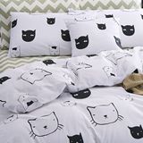 简约宜家黑白北欧可爱小猫猫咪儿童四三件套被套床单床上用品韩版