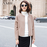 Amii[惠]新款 艾米女装圆领大码短款羊毛呢子大衣毛呢外套小外套