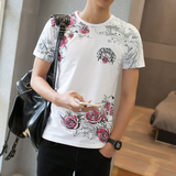 夏季中国风印花短袖T恤男士韩版修身青年半袖小衫男装潮加肥大码