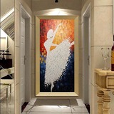手工油画玄关画客厅挂画现代抽象装饰画欧式壁画走廊墙画过道竖画