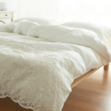 欧式公主蕾丝纯棉贡缎床单床笠纯白色家纺四件套全棉床上用品