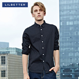 Lilbetter衬衫男 长袖纯棉修身型寸衫青年黑色韩版休闲男士衬衣潮