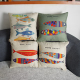 彩色小鱼抱枕套可爱卡通沙发垫靠枕宜家抱枕北欧亚麻靠垫套不含芯
