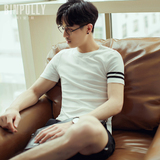 短袖t恤男圆领韩版修身青少年夏天薄款潮流半袖纯色针织体恤衫