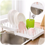 居家家 可调节碗碟沥水架 塑料双层厨房餐具收纳置物架水杯沥水