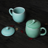 瓯江龙泉青瓷茶具茶杯陶瓷水杯办公室茶杯带盖绿茶杯子泡茶杯单杯
