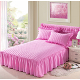 纯棉加厚夹棉床裙单件 全棉纯色蕾丝床裙床罩床套1.5/1.8m2.0米床