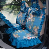 女士汽车座套全包 纯棉布艺蕾丝坐套 蓝色田园简约车座椅套