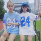 韩版学院风数字短袖T恤女篮球衣bf原宿宽松中长款裙子情侣装 班服