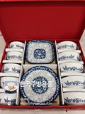 韩国 原装 蓝牡丹 叁宝 进口 骨瓷盘子 陶瓷 碗 盘碗盘套装送礼盒