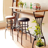 简约铁艺现代时尚实木吧台桌椅组合高脚酒吧椅凳休闲皮坐垫
