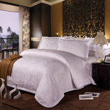 轩叙 宾馆酒店布草床上用品白色四件套 60支全棉贡缎被套床单枕套