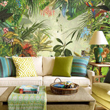 东南亚风格热带雨林芭蕉叶绿色森林背景墙纸手绘客厅餐厅大型壁画