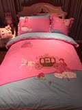 童话公主全棉四件套 卡通女孩纯棉床单式被套 刺绣儿童床上用品