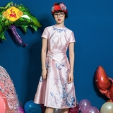 密扇2016夏新款原创设计师女装复古中国风印花不对称民族风连衣裙