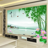 塞拉维3D江南山水画墙纸壁画电视背景墙壁纸荷花竹子客厅影视墙布