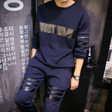 男士卫衣套装春秋韩版修身圆领套头运动套装时尚个性男装DJ259P78