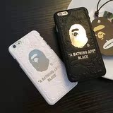 潮牌Aape皮套iPhone6手机壳苹果6Plus保护套真皮烫金猿人头手机壳