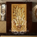 东南亚泰式风格纯手绘客厅玄关走廊油画装饰画抽象壁画金箔芭蕉叶