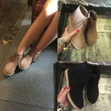 2015年秋季欧美新款流苏短靴真皮粗跟马丁靴低跟踝靴磨砂女靴子