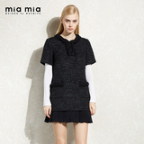 miamia冬高端圆领短袖修身直筒型加厚连衣裙女羊毛裙842509E