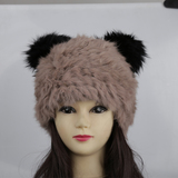 韩国可爱兔毛皮草猫耳朵帽子女韩版潮甜美冬季保暖女士毛线护耳帽