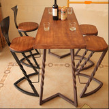 铁艺实木吧台桌椅新款创意美式酒吧餐厅靠背椅复古做旧咖啡休闲椅