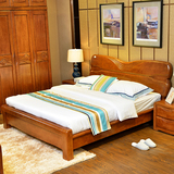 庆富进口金丝栗木现代中式简约实木床1.8米双人大床婚庆卧室家具