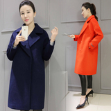 2015春装新款韩版中长款茧型毛呢外套加厚羊绒呢子大衣女