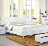 简约现代板式床，白色水晶床1.8米双人床 组合卧室烤漆床