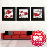 卓画树脂浮雕画立体装饰画三联客厅沙发背景墙无框装饰画红色玫瑰