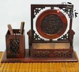 老挝大红酸枝雕花屏风插屏 笔筒名片盒三用 迷你家具红木工艺摆件