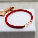 韩国正品代购进口纯14K黄金手链女 玫瑰金色爱心扣环圆形红绳手链