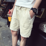 子俊夏装新款纯色休闲短裤男士宽松版口袋装饰工装裤男式直筒中裤