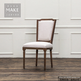 make+北欧 美式乡村 实木家具 复古盾背亚麻软包 美式实木餐椅