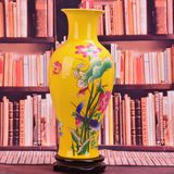 景德镇陶瓷器 中国红花瓶荷花描金 结婚礼品 家居工艺品摆件