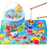 巧之木 儿童玩具益智海洋磁性钓鱼玩具亲子 双杆木制桶装 海洋钓