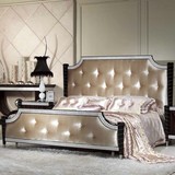 新古典实木床欧式布艺双人床婚床1.8米后现代床样板房黑檀烤漆