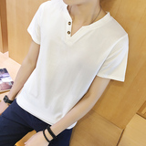 夏季潮流男士短袖t恤日系青少年宽松纯色打底衫男装圆领体恤衣服