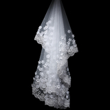 王冰冰 2016新娘蕾丝婚纱头饰 结婚配饰白色软网边带花朵3米头纱