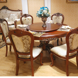 实木圆桌带转盘欧式雕花描金双层大小户型餐台橡木客厅饭桌椅组合