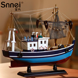 帆船小木船模型工艺船木质渔船一帆风顺生日礼物儿童房书房摆件