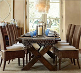 复古实木铁艺简约餐桌长方形咖啡厅饭店原木做旧餐厅桌椅子组合