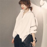 韩国范代购东大门2016春季新款韩版宽松大码中长款长袖白色衬衫女